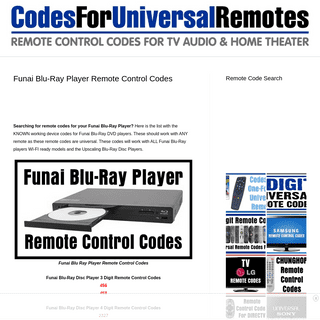 A complete backup of https://codesforuniversalremotes.com/funai-blu-ray-player-remote-control-codes/