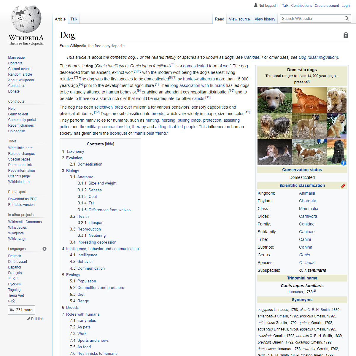 A complete backup of https://en.wikipedia.org/wiki/Dog
