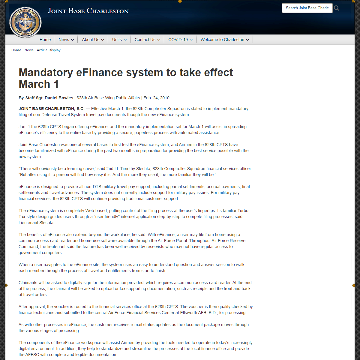 A complete backup of https://www.jbcharleston.jb.mil/News/Article-Display/Article/235595/mandatory-efinance-system-to-take-effec