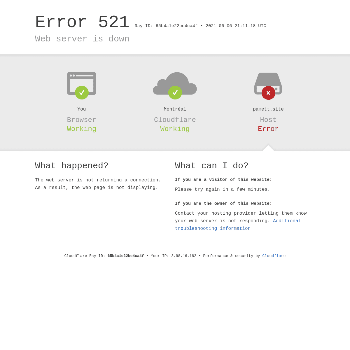 pamett.site - 521- Web server is down