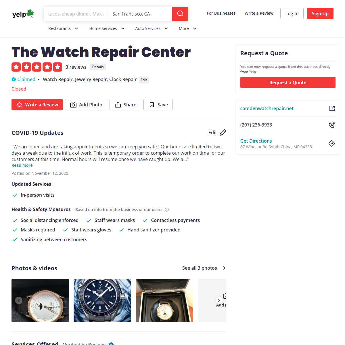 A complete backup of https://www.yelp.com/biz/the-watch-repair-center-south-china-2
