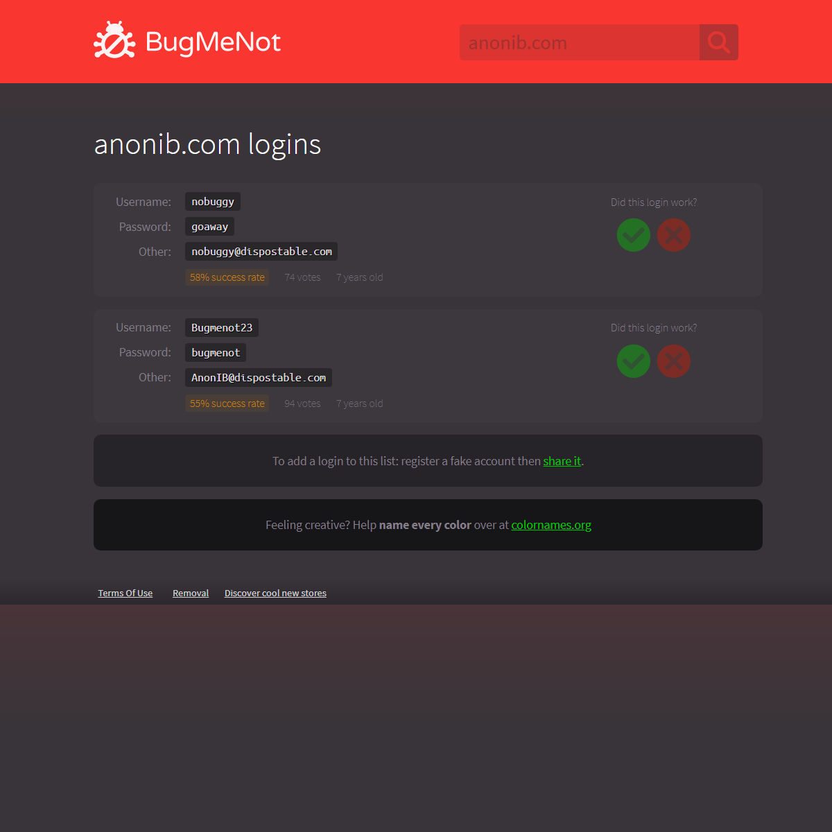 anonib.com passwords - BugMeNot