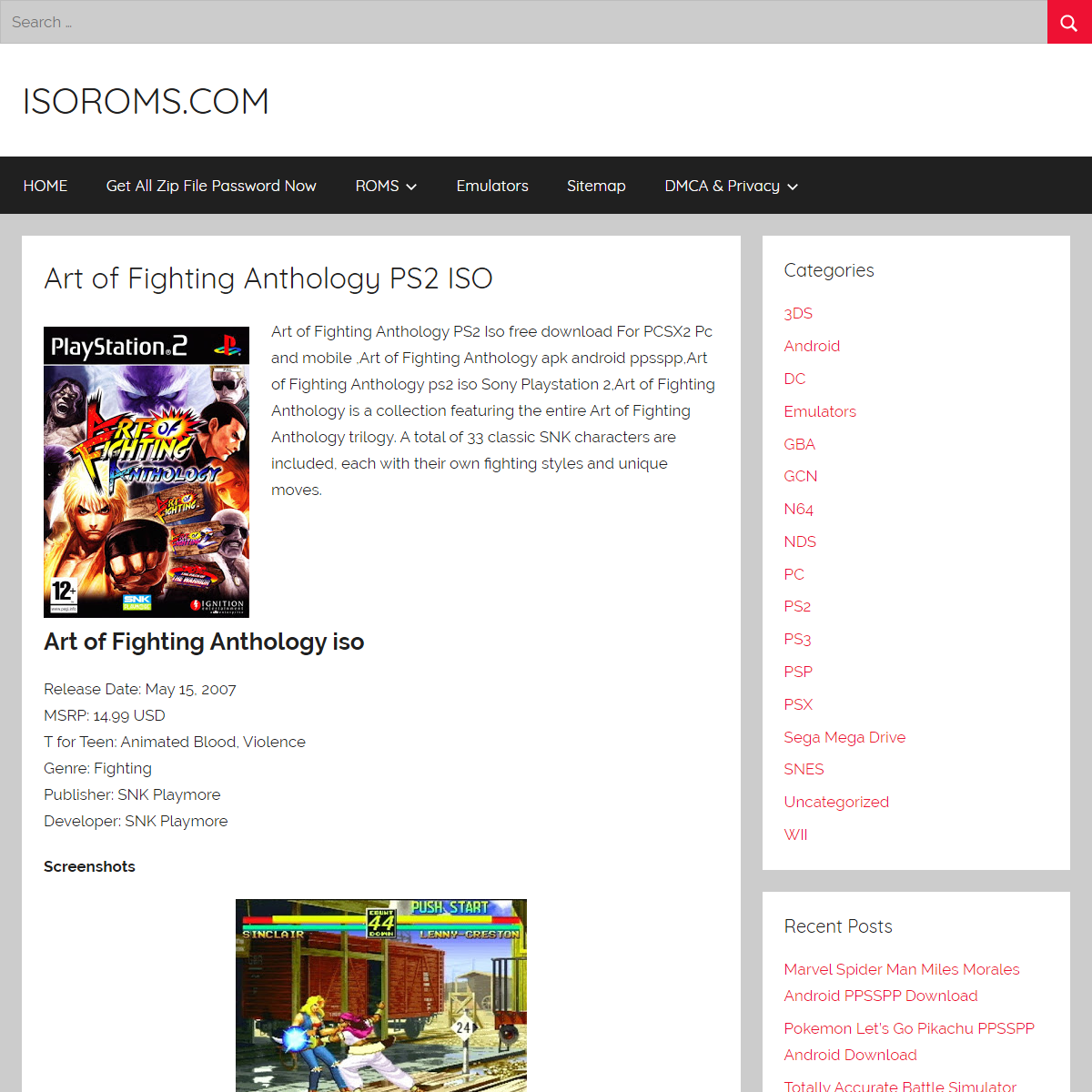 Art of Fighting Anthology PS2 ISO â€“ ISOROMS.COM
