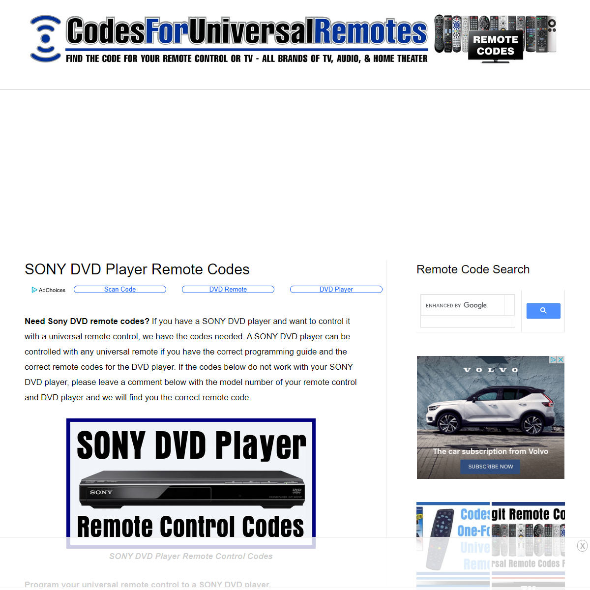 A complete backup of https://codesforuniversalremotes.com/remote-control-codes-for-sony-dvd-players/