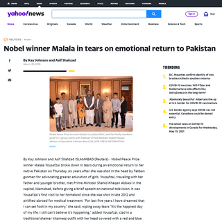 A complete backup of https://ca.news.yahoo.com/nobel-laureate-malala-returns-pakistan-six-years-she-004903359.html