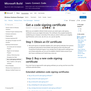 Get a code signing certificate - Windows drivers - Microsoft Docs