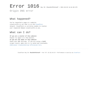 Origin DNS error - countrylife.co.za - Cloudflare