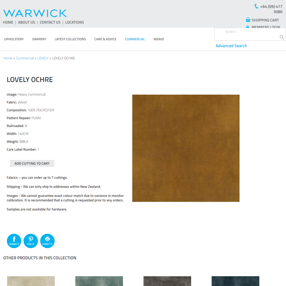 LOVELY OCHRE - LOVELY - Warwick Fabrics Ltd