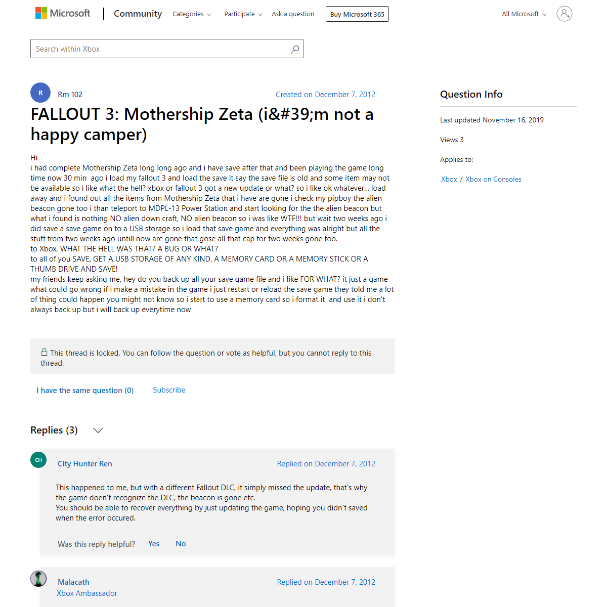 A complete backup of https://answers.microsoft.com/en-us/xbox/forum/xba_console/fallout-3-mothership-zeta-i39m-not-a-happy-campe