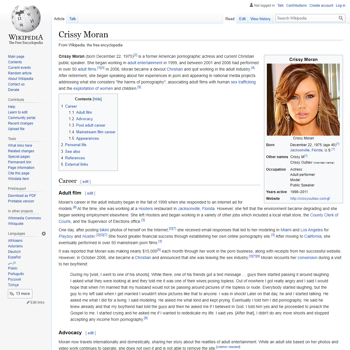 A complete backup of https://en.wikipedia.org/wiki/Crissy_Moran